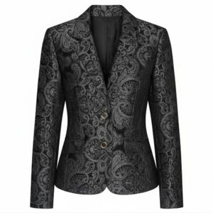 Rafaella Silver Black Paisley Jacquard Textured Blazer Dressy Workwear Jacket